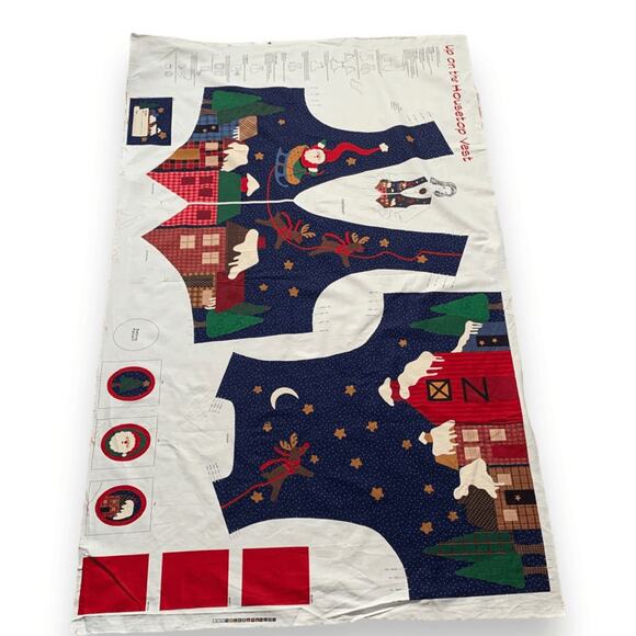 Vintage 90s Dream Spinners Up On The Housetop Santa Vest Fabric Panel Blue Red - Picture 3 of 7